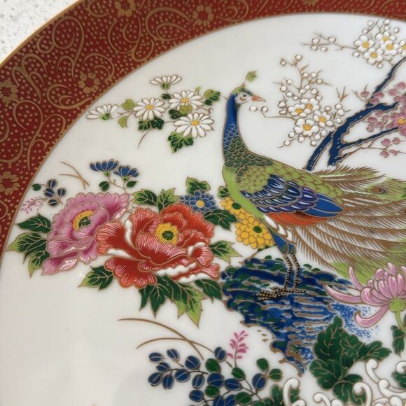 Vintage Satsuma Made in Japan Double Peacock Floral HandPainted Decorative Plate - Picture 6 of 10